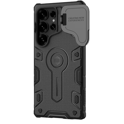 Image of Nillkin Case for Samsung Galaxy S25 Ultra (6.8 inch Inch) CamShield Armor Prop Lens + Stand 360 Protect TPU + PC Anti Fall Edge Bags Black Color