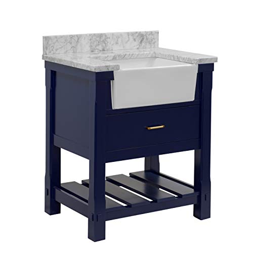 Charlotte 30-inch Bathroom Vanity (Carrara/Royal Blue): Includes Royal Blue Cabinet with Authentic Italian