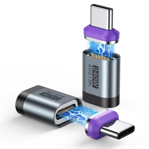 VAFOTON USB C Magnetic Adapter 240W, 24Pins Magnetic USB C Adapter(2Pack), Straight Adapters, Support 40Gbps Data Transfer, 8K 60Hz Video Output for MacBook Pro/Air, 1Phone 16/15, Laptop,Pad