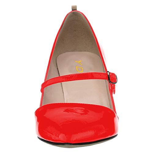 YDN Women Mary Jane Pointed Toe Mid Heels Pumps Slip On Buckled Dress Formal Office Lady Shoes Size 4-15 US4