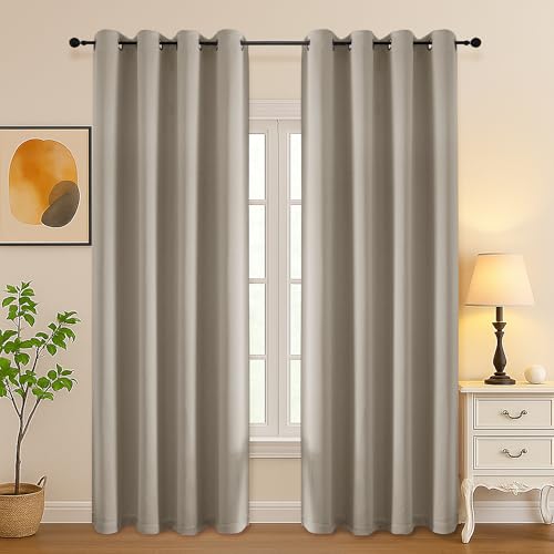 Image of Simplebrand Stone Curtains for Bedroom Living Room 90 Inches Long 2 Panels Set, Room Darkening Thermal Insulated Curtains & Drapes, Solid Grommet Noise Reducing Window Treatment, W50 x L90 Inch