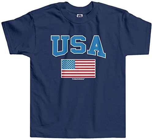 Threadrock Little Boys' Usa Text And American Flag Toddler T-Shirt 4T Navy #TOP17
