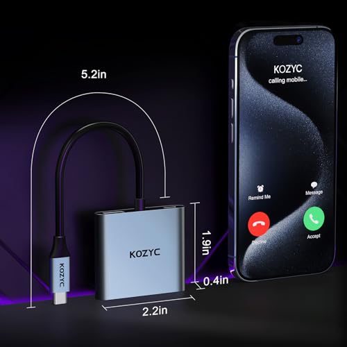 Image of KOZYC USB-C to Dual HDMI Adapter, 4K@30Hz, USB 3.0, 100W PD, Supports USB-C to HDMI Splitter, Macbook Pro Compatible