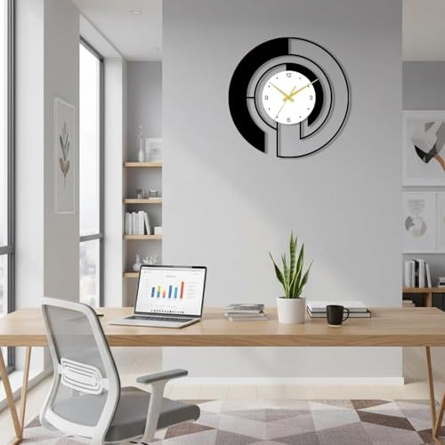 Image of Wall Clock Stylish Metal Analog Wall Clock for Living Room, Bedroom, Office, Kitchen, Home and Hall | Antique Fancy Big Size Modern Wall Watch (Black ST-63, 50 CM)