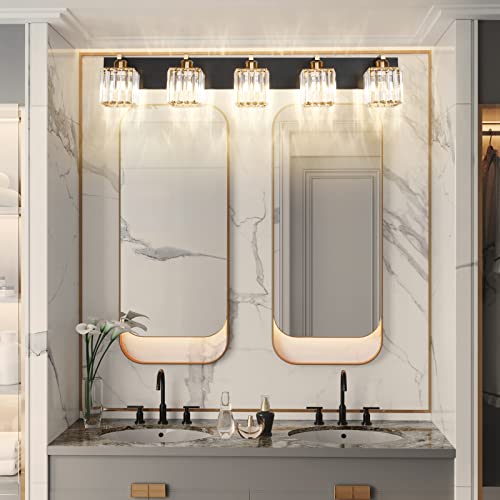 Image of Aipsun Modern Vanity Light Bathroom Lighting Fixtures 5 Light Crystal Bathroom Vanity Light Fixtures (Exclude Bulb)