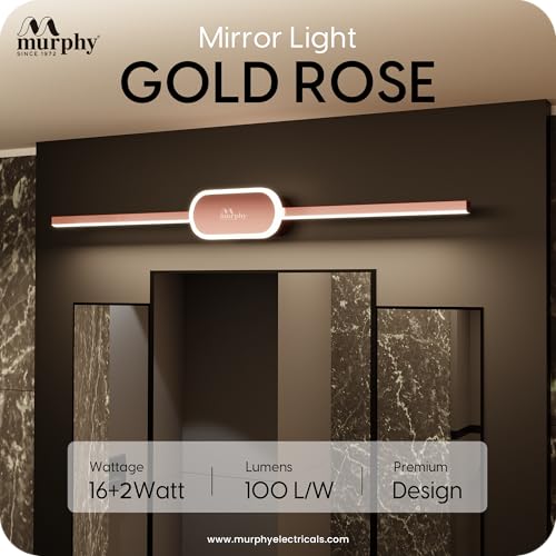 Image of Murphy 16W+2W LED Mirror Light | 3 Color Changing (White /Warm /Natural) | Full Copper Finish, Modern Over Mirror Bathroom /Dressing Table Light | Pack of 1 | 2-Year Warranty