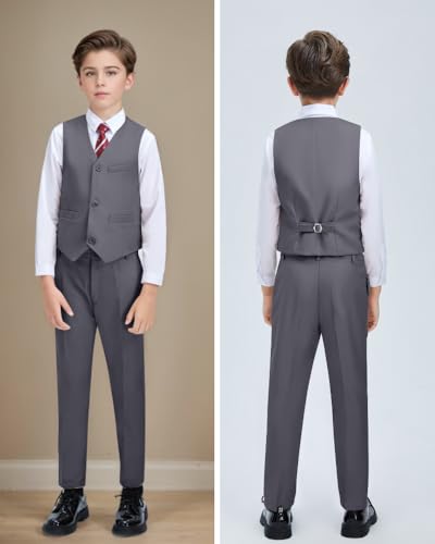 Boys Formal Suit Vest Kids 3 Button Adjustable Back Strap Toddler Vests3