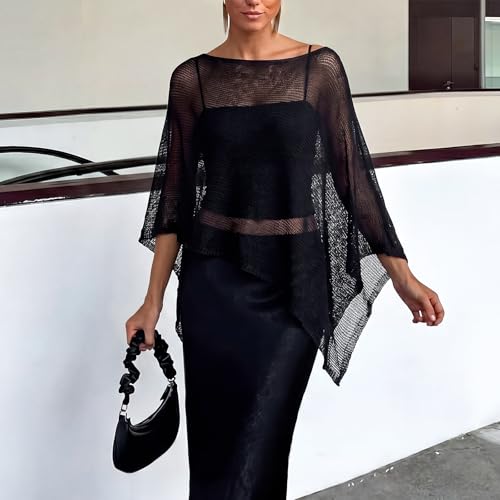 Image of Women Sheer Poncho Shrug Summer Sheer Blouse Top Lightweight Poncho Bolero for Evening Dress