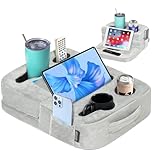 TabCouchCaddy - Couch Cup Holder Tray Pillow - Bed, Couch Caddy, Sofa, RV & Car - Holds Drinks, Snacks, Remotes, Phones, Kindle, Tablet | Bed Cup Holder (Grey)