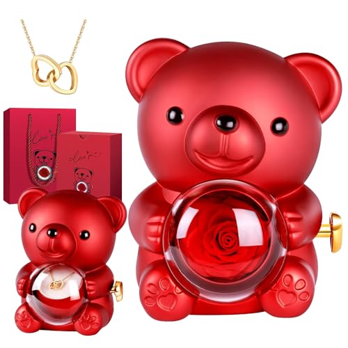 RNPKZ Eviga rosor björn gåva för kvinnor, evig ros björn teddy presentförpackning, rosbjörn presentlåda, evig ros med halsband, mors dag alla hjärtans dag födelsedag jul presenter till mamma, flickvän
