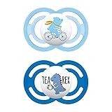 MAM Perfect Schnuller im 2er Set, für eine gesunde Zahn- und Kieferentwicklung, Baby Schnuller aus speziellem MAM SkinSoft Silikon mit Schnullerbox, 6-16 Monate, Bär/Dino