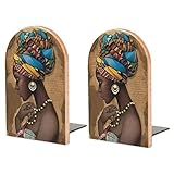 Hon-Lally Afro African American Woman Pattern Wood Bookends Decorative Bookend Non-Skid Office Book