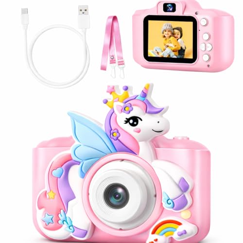 Image of PLUSPOINT Kids Camera, Unicorn Toys Camera with Selfie 1080P HD Video, Christmas Birthday Gifts for Girls, Toddler Digital Camera Toys Gifts for 3 4 5 6 7 8 Year Old Girls and Kids,