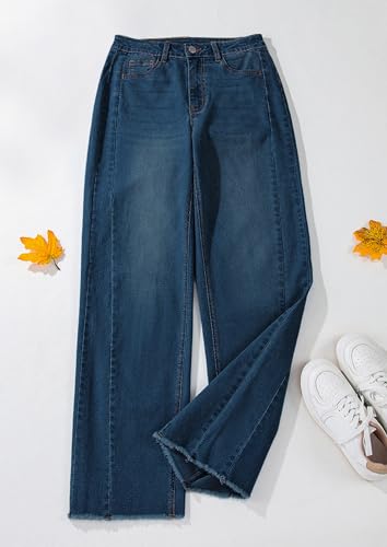Image of PRETTYGARDEN Women's Wide Leg Jeans Raw Hem Denim Pants
