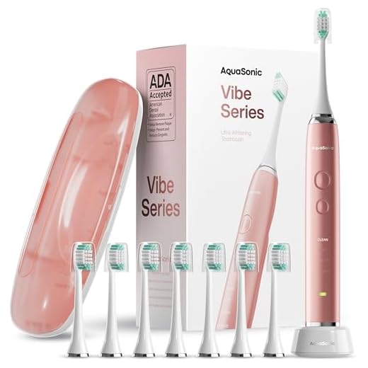 Aquasonic Vibe Series Ultra Whitening Toothbrush – ADA Accepted Power Toothbrush - 8 Brush Heads & Travel Case – 40,000 VPM Motor & Wireless Charging - 4 Modes w Smart Timer – Satin Rose Gold