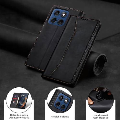 Image of Jasonyu Case for Motorola Edge 60 Leather Wallet Flip Cover with Card Holder,Kickstand, Magnetic Closure,TPU Shockproof Phone Case (Black)