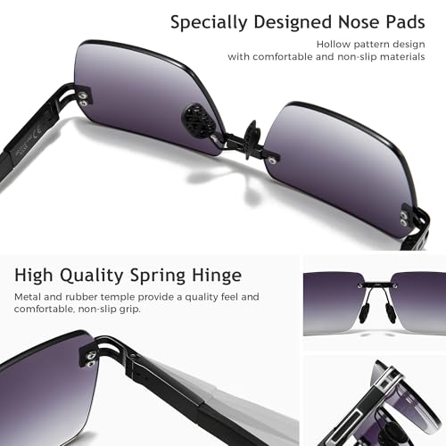 SUNGAIT Rimless Rectangle Sunglasses Square Frameless Shades for Men Women Y2K Vintage UV Protection3