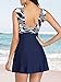 MiYang Women's One Piece High Waist Padded Swim Dress, Dark Blue Flower, Tag Size 4XL=XL (US 16-18)