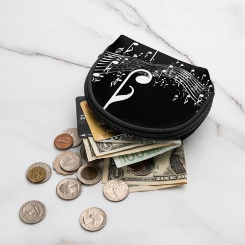 Black White Music Note Print Shell Storage Bag Purse For Small Items, Easy To Carry And Store3