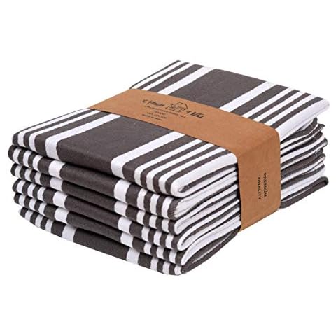 Urban Villa Kitchen Towels (20x30 Inches, 6 Pack) Extra Large Kitchen Hand Towels, Premium Dish Towels for Kitchen Grey & White Dish Cloths Highly Absorbent 100% Cotton with Hanging Loop Tea Towels Cover