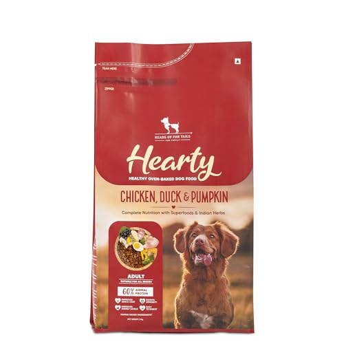 Hearty by HUFT Adult Dog Food – 2 Kg | Chicken, Duck & Pumpkin Recipe | Oven-Baked, Human-Grade & High-Protein | Complete & Balanced Dry Food for All Breeds