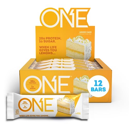 ONE Protein Bars, Lemon Cake, Gluten Free Protein Bars with 20g Protein and only 1g Sugar, Guilt-Free Snacking for High Protein Diets, 2.12 oz (12 Pack) ONE Protein Bars, Lemon Cake, Gluten Free Protein Bars with 20g Protein and only 1g Sugar, Guilt-Free Snacking for High Protein Diets, 2.12 oz (12 Pack)
