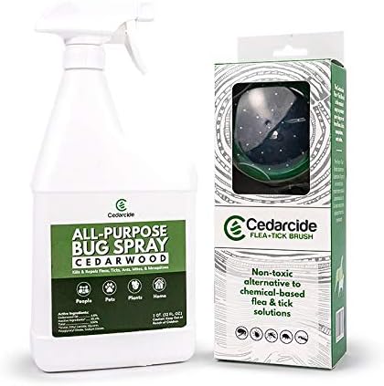 CedarcideFlea + Tick Pet Brush (Quart Pack - Cedar) | Durable Grooming Brush Effectively Applies All-Purpose Bug Spray to Kill + Repel Fleas Ticks & Mosquitoes | for Cats and Dogs