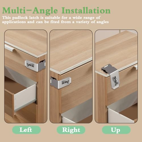 Image of 3 Sizes of 90 Degree Stainless Steel Padlock Hasp Latch: Heavy-Duty Door Lock Latch for Enhanced Security for Garden Gates Pet Doors Closet Door and All Kinds of Doors Windows Drawers Storage Boxes