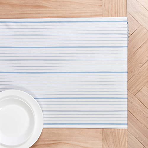 Hofdeco Premium Coastal Indoor Outdoor Blue Table Runner, 18“x72” Waterproof Dining Table Runner for Patios, Sky Blue Missi Stripe Tassel by Hofdeco Premium - Used condition - Image 2
