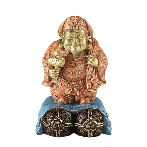 仏像 大黒天 開運招福七福神 真鍮製 縁起物 置物 厄災除け 疫病退散 金運 開運 繁樓藝雕(高さ14cm×巾8.5cm×奥行8.5cm) (彩な絵)