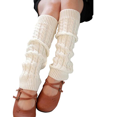 ZUMUii Butterme Moda Otoño Invierno Caliente Cuello Trenzado Calentadores De Punto De Punto(Blanco)