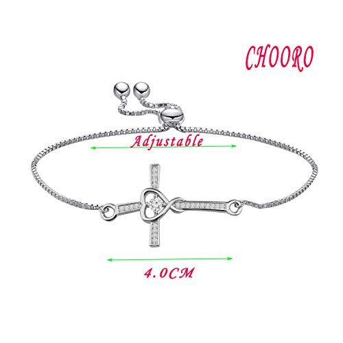 Image of CHOORO Christian Jewelry Sideways Cross Bracelet Side Cross Adjustable Bracelet Christian Bracelet Religious Jewelry Baptism Bracelet Confirmation Bracelet