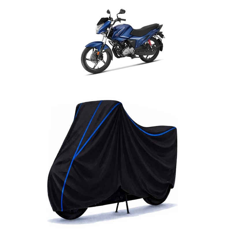 Image of Hero Glamour Xtec Bike Cover Water Resistant Universal Motorcycle Rain | Heavy Duty UV Protection, Dust, Scratch Indoor Outdoor All Weather with Black Blue Piping Elastic