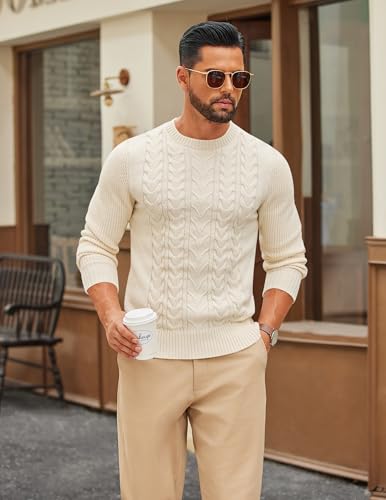 COOFANDY Mens Cable Knit Sweater Casual Long Leeve Crewneck Pullover Sweaters Twist Textured Fisherman Sweater4