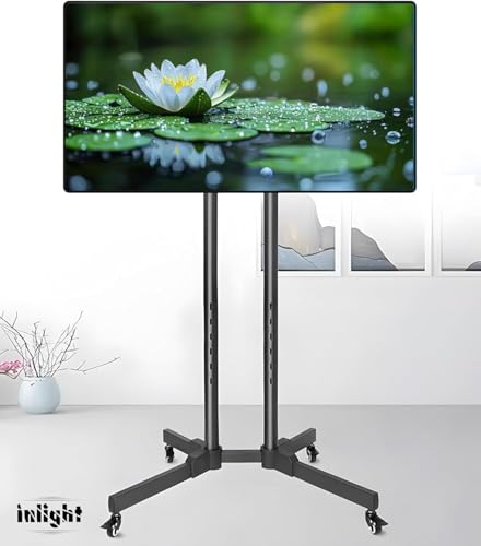 Image of Inlight Rolling /Mobile TV Cart with Wheels for 32-65 Inch LCD LED 4K Flat Screen TVs, TV Floor Stand with Shelf Holds Up to 50 Kgs /110 lbs | Adjustable Height Trolley Max VESA 600 x 400 mm