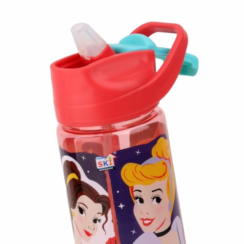 Image of SKi Homeware Plastic GLIDE Sipper Bottles Combo|800 ML + 650 ML|for School,Sports|Teens & Kids|set of 2 bottles|Leakproof,Pop-up Sipper with Handle|Character Merchandise|Princess,Multicolour