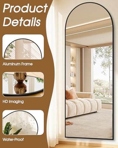 Image of SUNQUEEN 58 inchx19 inch Floor Mirror Full Length, Arched Full Length Mirror with Stand, Full Body Mirrors for Bedroom Living Room or Cloakroom Black