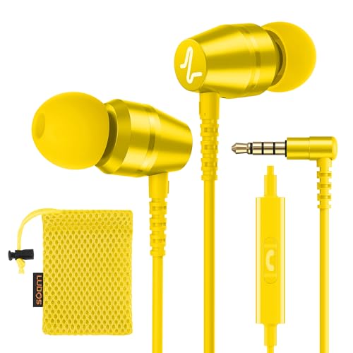 LUDOS OMNITONE Auriculares In Ear con Cable y Microfono, 5 Años de Garantía, Auricular con Jack, Cascos Musica con Graves Potentes, para iPhone, iPad, Samsung, Xiaomi, Huawei, Gaming, Móvil - Amarillo