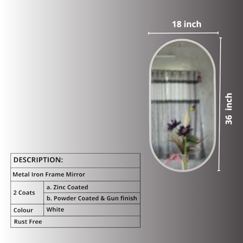 Image of Modern Elegance Capsule Shape Wall-Mounted Mirror Metal Framed Wall Mirror Bathroom Mirror Living Room Mirror Home Decor Mirror 18 x 36 Inches White MF 109