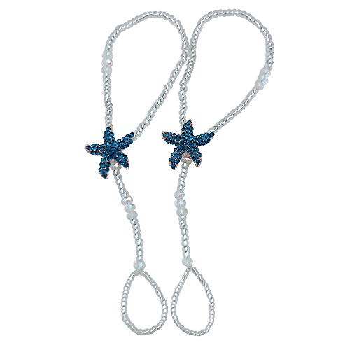 Fine Lady Something Blue Rhinestone Starfish Pearl Foot Jewelry Crystal Silver Bridal Barefoot Sandal Beach Wedding Ideas-ONE Pair