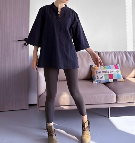 Minibee Women's 3/4 Length Sleeve Tops Cotton Linen Shirts Casual Blouse Summer Tops for Women4