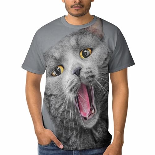 T-shirt chat rigolo homme à col rond et manches courtes en coton