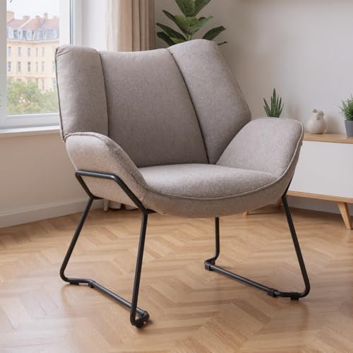 chairus Leinen Loungesessel für Wohnzimmer Balkon Modern Gepolstert Polsterstuhl Relaxsessel mit Metallbeinen (Grau)