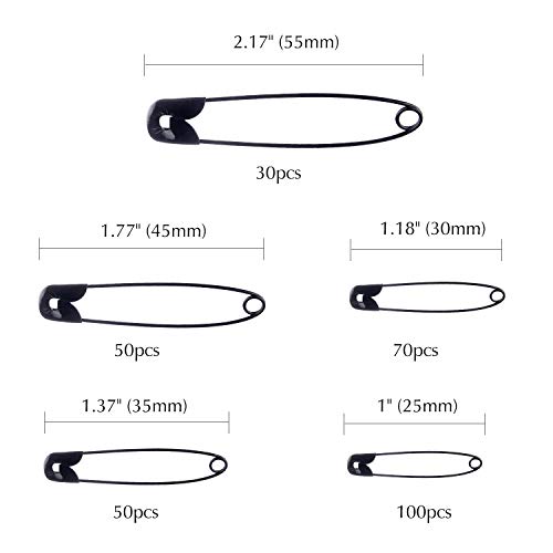 Tuparka B4141TKDYB 5 Sizes Black Safety Pins Assorted 25-55Mm Small And Large Safety Pins thumb #1