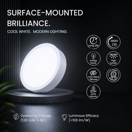 Image of Instapower Aluminium Surface Ceiling Light Ultra Slim Round LED Downlight 2-Year Warranty (Cool White-8W)