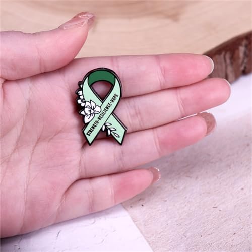 Image of Green Ribbon Enamel Lapel Pin Strength Resilience Hope Enamel Pin Mental Health Badge Hope Ribbon Pin Care Gift Accessory