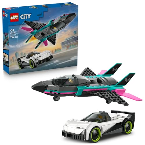 LEGO City Jet vs. Car Toy - Building Kit w/Plane Supercar Plus Pilot & Driver Minifigures - Creative Birthday Gift Idea for 6+ Year Old Boys - 60489