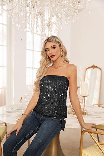GRACE-KARIN-Sequin-Tops-for-Women-Sparkly-Elastic-Ruched-Twist-Knot-Tie-for-Party - DumpADate.com