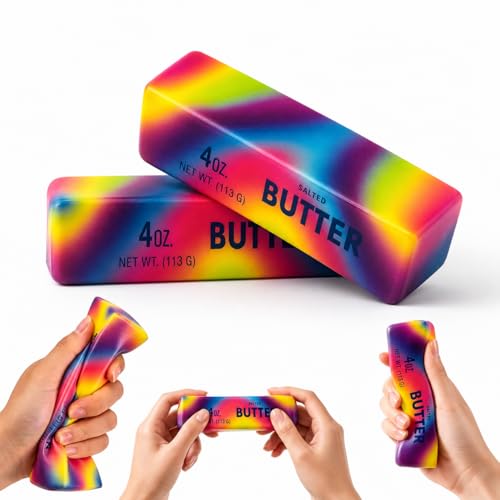 Image of Rainbow Butter Squishy Toys Set of 2, Cute Butter Squishy Toy, Soft Slow Rising Squeeze Toys for Stress Relief, Sensory Fidget Toys for Desk, Office, Party Favors, Gift Basket Stuffers