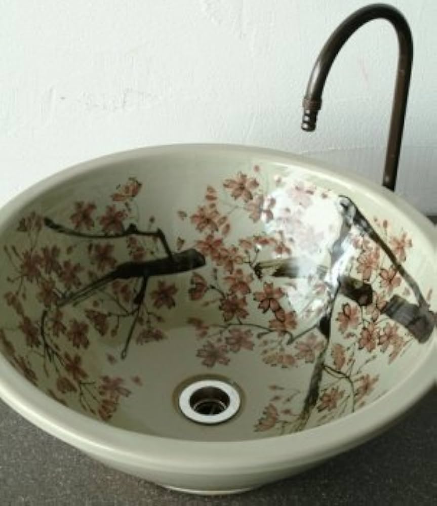 益子焼、陶器製花模様ボウル 益子焼、陶器製花模様ボウル